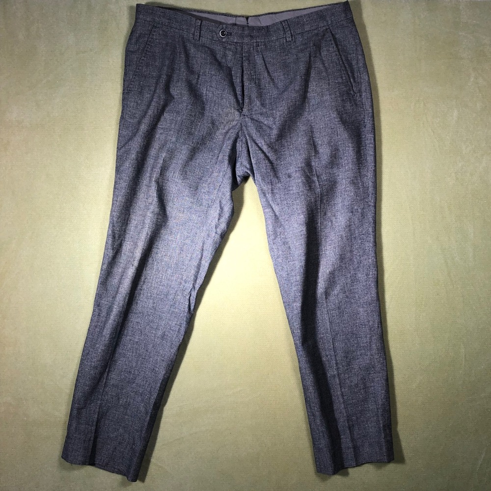 Massimo Dutti Trousers Men 36x38 Blue Grey Textured Slim Tapered Dress Pants